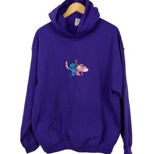 Gildan Purple Stitch and Angel Embroidered Hoodie Sweatshirt Womens Large Disney